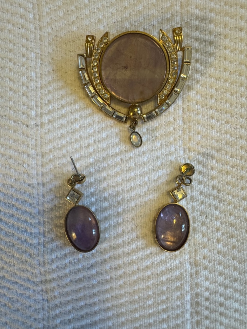 A rare opportunity to have a Michaela Frey Art Deco brooch and earring set